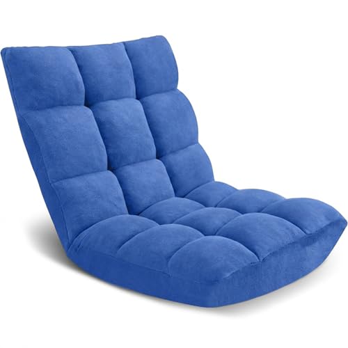 Floor Chair 14 Adjustable Positions w/Back Support, Padded Lazy Sofa w/Breathable Cotton & Skin-Friendly Coral Velve for Reading Meditating Gaming,Blue - color: Blue
