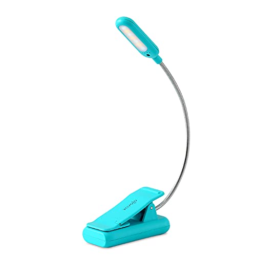 VAVOFO Clip On Book Light for Bed Kids, 7 LED Reading Light with 9-Level Warm Cool White Daylight, Eye Care Lamp with Power Indicator for Bookworms (Blue) - color: Blue