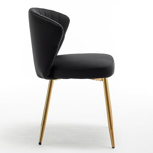 GDFStudio 30.71" Modern Velvet Accent Chair, Comfy Lounge Chair, Upholstered Side Chair with Channel Tufted Back, Gold Metal Legs, Armless Reading Chair for Living Room Bedroom Small Spaces, Black - color: Black + Polyester