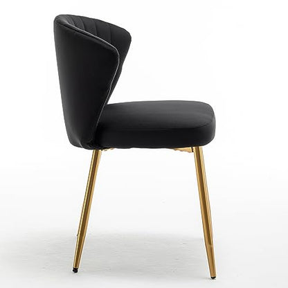 GDFStudio 30.71" Modern Velvet Accent Chair, Comfy Lounge Chair, Upholstered Side Chair with Channel Tufted Back, Gold Metal Legs, Armless Reading Chair for Living Room Bedroom Small Spaces, Black - color: Black + Polyester