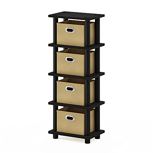 Furinno LACi 4-Bins System Rack, 11.3(W) x 28.8(H) Inch, Espresso/Black - color: Espresso/Black, size: 4-Bins