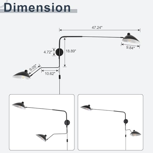 Double Light Plug in Wall Sconces Long Swivel Arms Wall Light Big Wall Mount Light for Living Room Bedroom Modern Big Wall Lamp - color: B