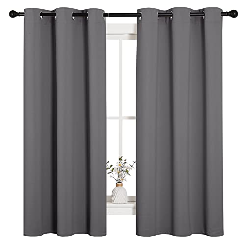 NICETOWN Thermal Insulated Grommet Blackout Curtains for Bedroom (2 Panels, W42 x L63 -Inch, Grey) - color: Grey, size: 42"W x 63"L (Pack of 2)