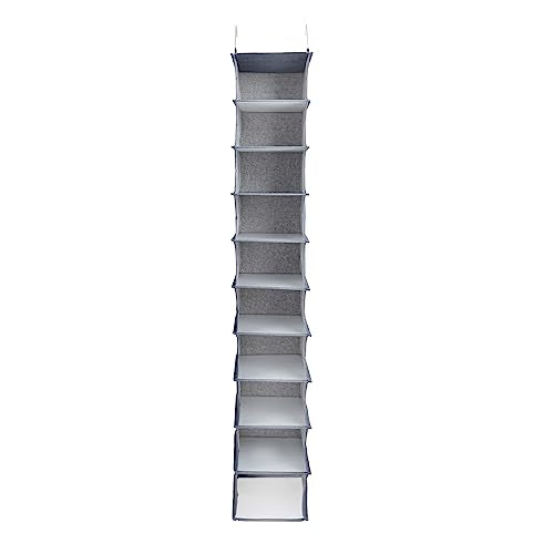 Household Essentials Hanging Narrow Cotton Blend and Plastic Closet Organizer with 10 Storage Shelves, Denim - color: Denim