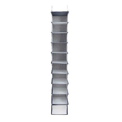 Household Essentials Hanging Narrow Cotton Blend and Plastic Closet Organizer with 10 Storage Shelves, Denim - color: Denim