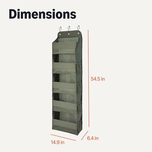 Amazon Basics 5 Tier Over the Door Hanging Shoe Organizer, Large Capacity, Space Saving, 6.4 x 54.5 x 14.9 in, Dark Grey