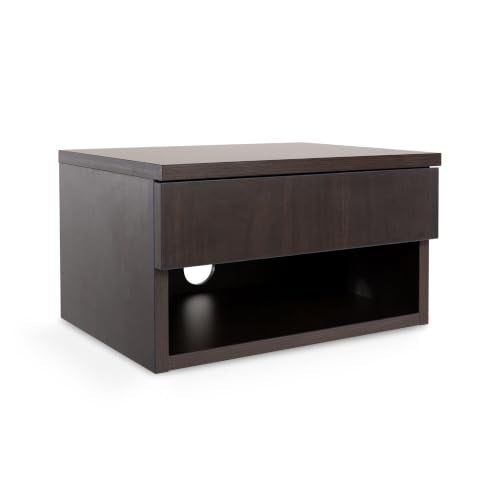 JONATHAN Y Ettore 15.7" Wall Mounted Nightstand, Dark Brown | Soft-Close Drawer, Open Storage Cubby, Built-In Cable Management Hole, Minimalist Wood-Grain Laminate, Floating Design - color: Black, size: Set of 1, style: Ettore