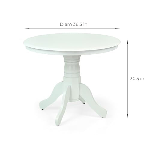 Round Solid Wood Dining Table 38.5'' D with Pedestal Base, Kitchen Round Table for 2 and 4 Persons, Restaurant Table, White Color - color: White