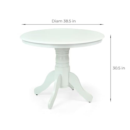 Round Solid Wood Dining Table 38.5'' D with Pedestal Base, Kitchen Round Table for 2 and 4 Persons, Restaurant Table, White Color - color: White