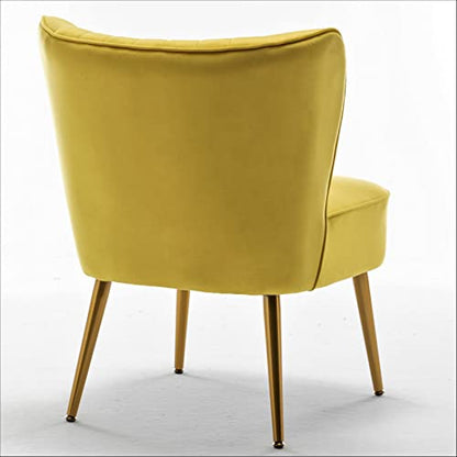 Container Furniture Direct Modern Velvet Accent Chair for Living Room, Bedroom, or Entryway, Stylish and Comfortable Armless Design with Metal Legs, Yellow - color: Yellow