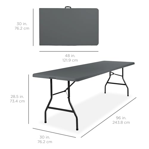 Best Choice Products 8ft Plastic Folding Table, Indoor Outdoor Heavy Duty Portable w/Handle, Lock for Picnic, Party, Pong, Camping - Dark Gray - color: Dark Gray, size: 8ft