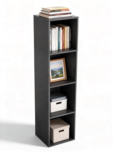 4 Cube Storage Organizer, 4 Tier Cube Low Bookcase Freestanding Storage Display Organizer, Four-Cubes Open Shelf Bookshelf for Home Office (Black, 4-Cube) - color: Black, size: 4-Cube