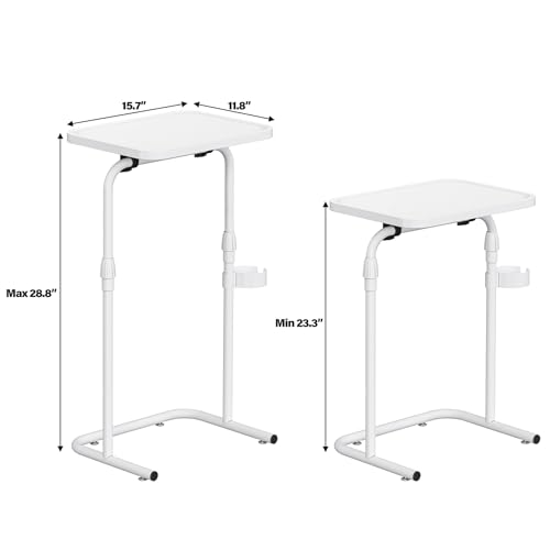 TUTOTAK C Shaped End Table with Tiltable Surface, Set of 2, Adjustable Height Side Table, Slide Under Couch Table TV Tray for Eating, Sofa Tray for Livingroom, Bedroom White TB01BW0912 - color: White