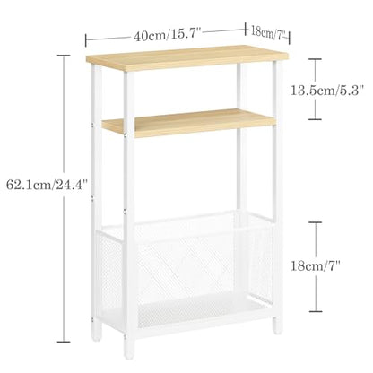 MMEOLUOOK Narrow Side Table with Storage Basket Skinny End Tables for Smalls Spaces 3 Tier Sofa Table Small Nightstand Slim Bedside Table for Living Room Bedroom Natural Wood MLBZ22Y - color: Natural