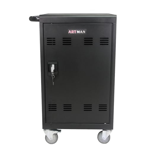 30-Device Mobile Charging Cart Station for Tablets & Laptops ,Secure Storage & Fast Charging,Heavy-Duty Steel Construction with Locking Wheels & Cable Management,Ideal for Schools & Offices，black - color: Matt Black