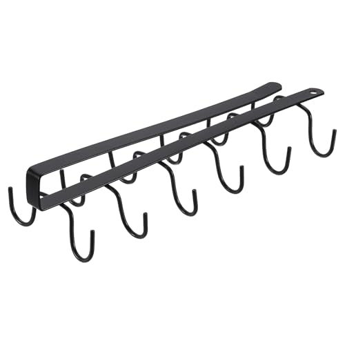uxcell Mug Holder Under Cabinet, 10.6 Inch Hanging Hooks Mug Cup Holder Storage Organizer Rack with 12 Hooks for Coffee Bar Kitchen Utensil, Black - color: Black