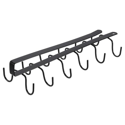 uxcell Mug Holder Under Cabinet, 10.6 Inch Hanging Hooks Mug Cup Holder Storage Organizer Rack with 12 Hooks for Coffee Bar Kitchen Utensil, Black - color: Black