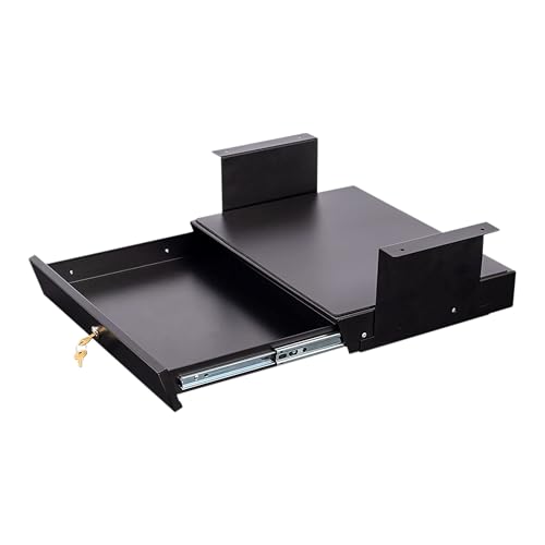 Stand Up Desk Store Add-On Office Sliding Under-Desk Drawer Storage Organizer for Standing Desks (Black, Lockable with Padded Laptop Shelf) 18" - color: Black, size: 18"