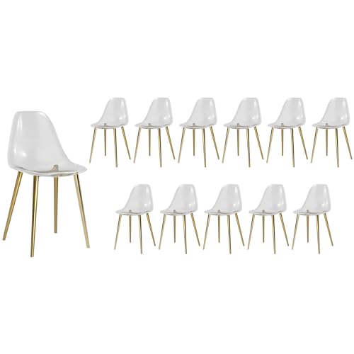 Baysitone Clear Dining Chairs Set of 12, Modern Kitchen Chairs with Transparent Seat, Acrylic Accent Side Chairs with Plating Metal Legs for Dining Room, Kitchen, Living Room with Gold - color: Golden, size: Set of 12