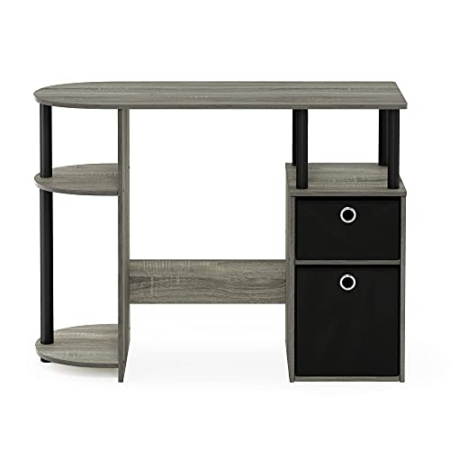 Furinno JAYA Desk, 38.4" Wide Gaming Desk with Bin Drawers, Computer Desk with Side Shelf, Office Desk for Study, Home Office, Bedroom, Dorm, Study Room, French Oak - color: French Oak/Black