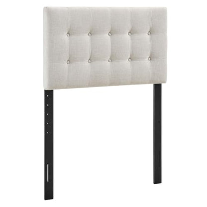 Modway Emily Twin Size Fabric Headboard in Linen - Linen-Like Upholstery with Button Tufting and 7 Adjustable Height Positions - color: Linen, size: Twin