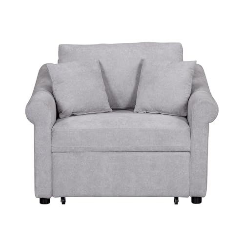 JIVOIT Convertible Sleeper Chair with Adjustable Backrest, 3-in-1 Sleeper Sofa with Metal Frame, 3 in 1 Lounger Chair Turns Into Bed, Chenille Fabric Single Bed for Living Room (Gray,315) - color: Gray,315