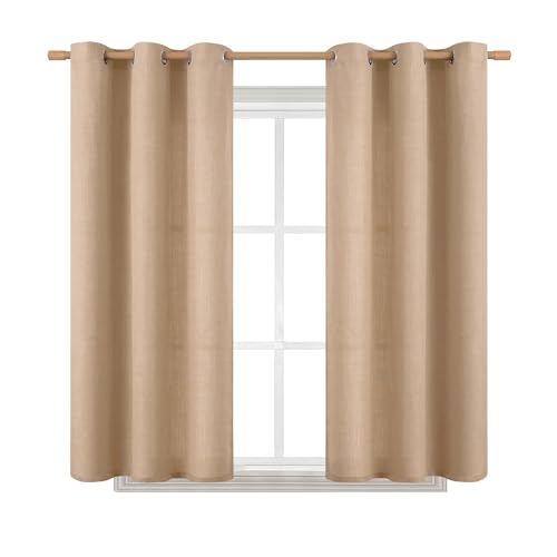 BGment Tan Curtains 54 Inch Length 2 Panels Set for Bedroom | Faux linen Burlap Texture,Living Room,Bedroom,Farmhouse,Light Filtering,Semi Sheer,Privacy,Window Drapes,42 x 54 Inch - color: Tan, size: 42"W x 54"L (Pack of 2)