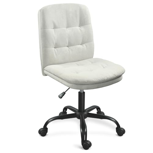 Home Office Desk Chair Comfy - Armless Criss Cross Chair with Wheels Vanity Chair Office Chairs Rolling Swivel Height Adjustable for Adults - Beige - color: Beige