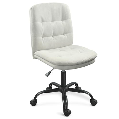 Home Office Desk Chair Comfy - Armless Criss Cross Chair with Wheels Vanity Chair Office Chairs Rolling Swivel Height Adjustable for Adults - Beige - color: Beige