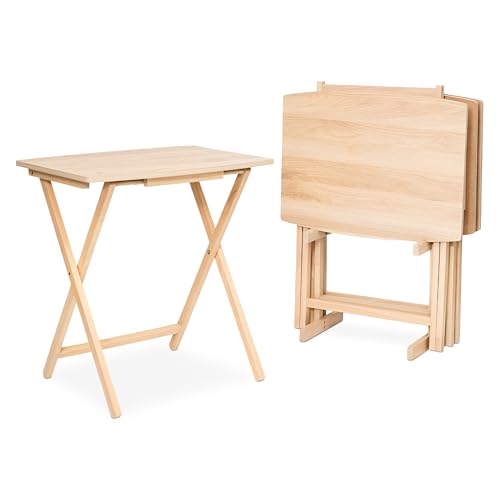 PJ Wood XL Oversize Tray Table, Natural Wood, 5-Pack | 33.2 lb Capacity, Rectangular Shape, Foldable Design, Space-Saving Storage