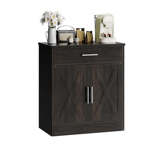 Kitchen Buffet Sideboard Cabinet, Wooden Storage Cabinet with 2 Doors and 1 Drawers, Adjustable Shelf, Modern Farmhouse Coffee Bar Cabinet with Storage for Kitchen, Rustic Brown - color: Brown, size: 28.3 inch