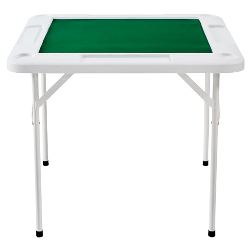 VEVOR Mahjong Table, 4 Player Folding Domino Table with Wear-Resistant Green Tabletop, Portable Square Card Table with 4 Cup Holders & 4 Chip Trays for Mahjong Poker Puzzles, 35.4 x 35.4-inch - color: Green
