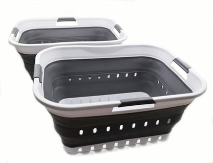 SAMMART 42L (11 gallon) Collapsible Plastic Laundry Basket - Foldable Pop Up Storage Container/Organizer - Portable Basket - Space Saving Hamper/Basket (2, White/Dark Grey) - color: White/Dark Grey