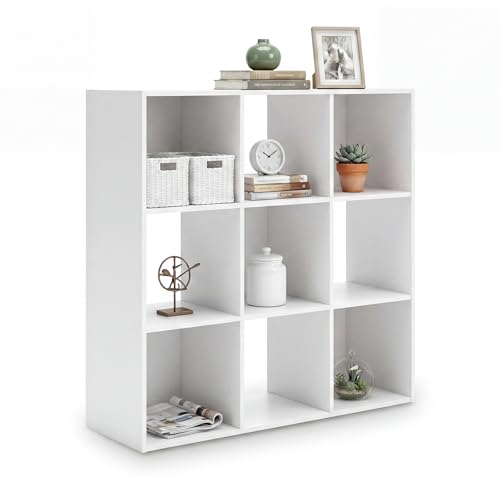 Signature Design by Ashley Onita 9 Cube Storage Organizer, White Bookshelf | Durable laminate over engineered wood, Fits standard 10.5x10.5x11 inch bins, Versatile freestanding 3x3 layout - color: White, size: Nine Cube
