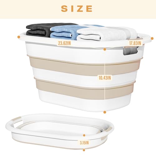 OOAMBB 43L(11.5Gallon) Collapsible Plastic Laundry Baskets (Beige, 2 Packs) | Pop Up Laundry hamper/Storage Container,Foldable Laundry Basket with Large Capacity,Sturdy,Space Saver - color: Beige