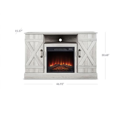 BELLEZE 47" TV Stand with 18" Electric Fireplace Heater & Media Entertainment Center Console Table for TV up to 50" with Open Storage Shelves & Cabinets - Veropeso (Sargent Oak) - color: Sargent Oak, style: 47" TV Stand/W 18" Fireplace