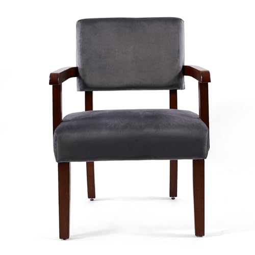 Velvet Accent Chair, Armchair with Solid Wood Frame and Legs, Gray | Living Room Chairs with Soft Thicken Cushion, Comfy Reading Chair for Bedroom, Waiting Room, Home Office, Easy Assembly - color: Velvet Gray, size: One Chair