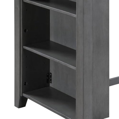 Lilola Home Graham 3-Piece Gray Finish Small Space Counter Height Dining Set with USB Charging Ports, Storage Shelves, and 2 Upholstered Chairs — Space-Saving Table & Chair Set for Apartments - color: Grey
