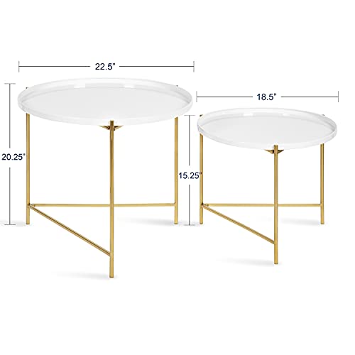 Kate and Laurel Ulani Modern Nesting Coffee Table, Set of 2, White and Gold, Glam Coffee Table Set for Storage and Display - color: White/Gold