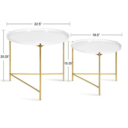 Kate and Laurel Ulani Modern Nesting Coffee Table, Set of 2, White and Gold, Glam Coffee Table Set for Storage and Display - color: White/Gold