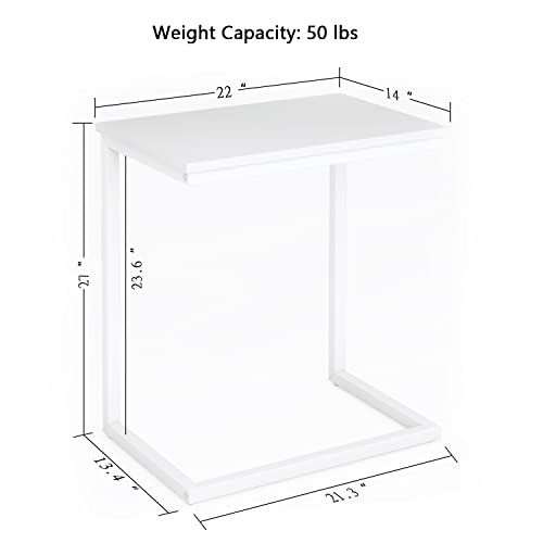 Sofa C Side End Table Wood Accent Couch Coffee Tray Snack Notebook Laptop Holder Over Bed Stand Reading Desk White Color 22x14x27 Inch Space Saving for Living Room Bedroom - color: White