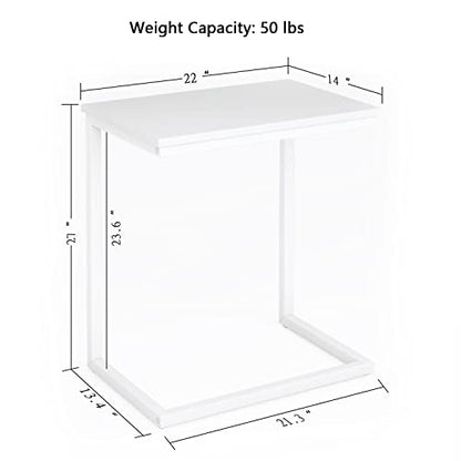Sofa C Side End Table Wood Accent Couch Coffee Tray Snack Notebook Laptop Holder Over Bed Stand Reading Desk White Color 22x14x27 Inch Space Saving for Living Room Bedroom - color: White