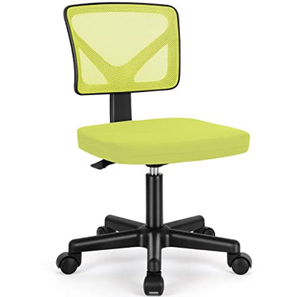 Sweetcrispy Small Armless Desk Chair, Mesh Rolling Office Chairs | Adjustable Ergonomic Lumbar Support, Low-Back, Swivel Wheels, Home Work, Bedroom, Study, Student, Adults, Green - color: Green