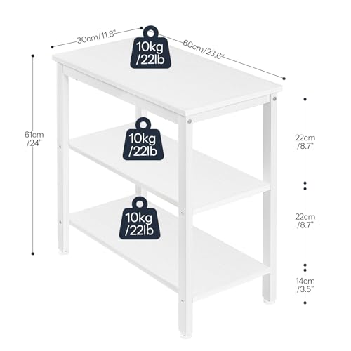 HOOBRO End Table, Simple Rustic Side Table with 3-Tier Storage Shelf, Narrow Nightstand for Small Spaces, Easy Assembly, for Living Room, Bedroom, Industrial Design, White WT14BZ01 - color: White