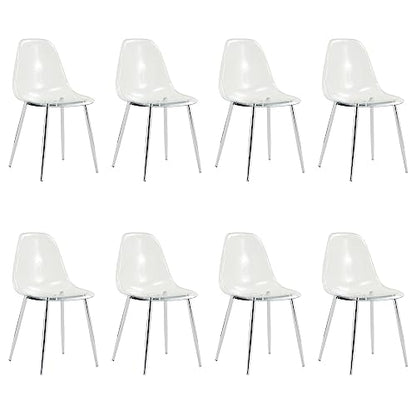 Baysitone Clear Dining Chairs Set of 8, Modern Kitchen Chairs with Transparent Seat, Acrylic Accent Side Chairs with Plating Metal Legs for Dining Room, Kitchen, Living Room with Silver - color: Silver, size: Set of 8