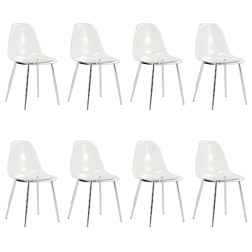 Baysitone Clear Dining Chairs Set of 8, Modern Kitchen Chairs with Transparent Seat, Acrylic Accent Side Chairs with Plating Metal Legs for Dining Room, Kitchen, Living Room with Silver - color: Silver, size: Set of 8