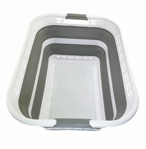 SAMMART 42L (11 Gallons) Collapsible Plastic Laundry Basket - Foldable Pop Up Storage Container/Organizer - Portable Washing Tub - Space Saving Hamper/Basket [BPA Free] (White/Grey) - color: White/Grey