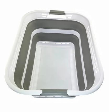 SAMMART 42L (11 Gallons) Collapsible Plastic Laundry Basket - Foldable Pop Up Storage Container/Organizer - Portable Washing Tub - Space Saving Hamper/Basket [BPA Free] (White/Grey) - color: White/Grey