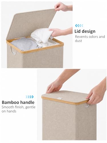 IEGrow Laundry Hamper with Lid,85L Laundry Basket with Mesh Bags,Oatmeal | Dirty Clothes Hamper Basket with Bamboo Handle for Clothes Towels - color: Oatmeal, size: 85L