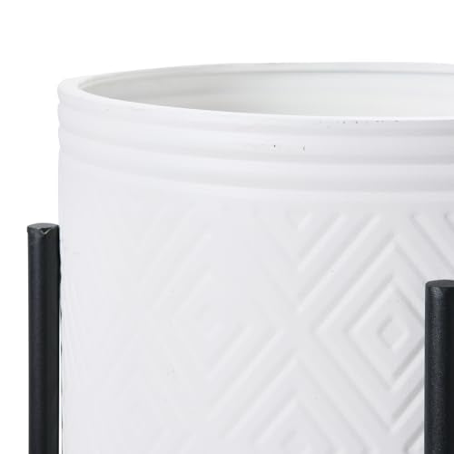 Main + Mesa Modern Boho Embossed Metal Planters with Stands, White and Black, Set of 2 Sizes - color: White/Black